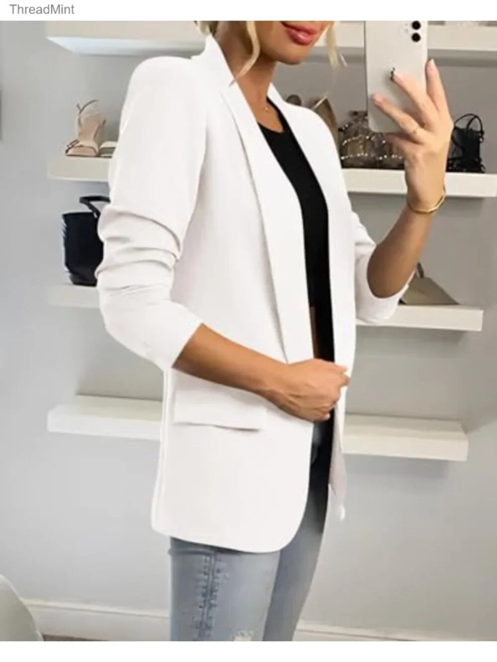 Womens Blazer 2026 Spring Fall Business Casual Jackets Shawl Collar Open Front